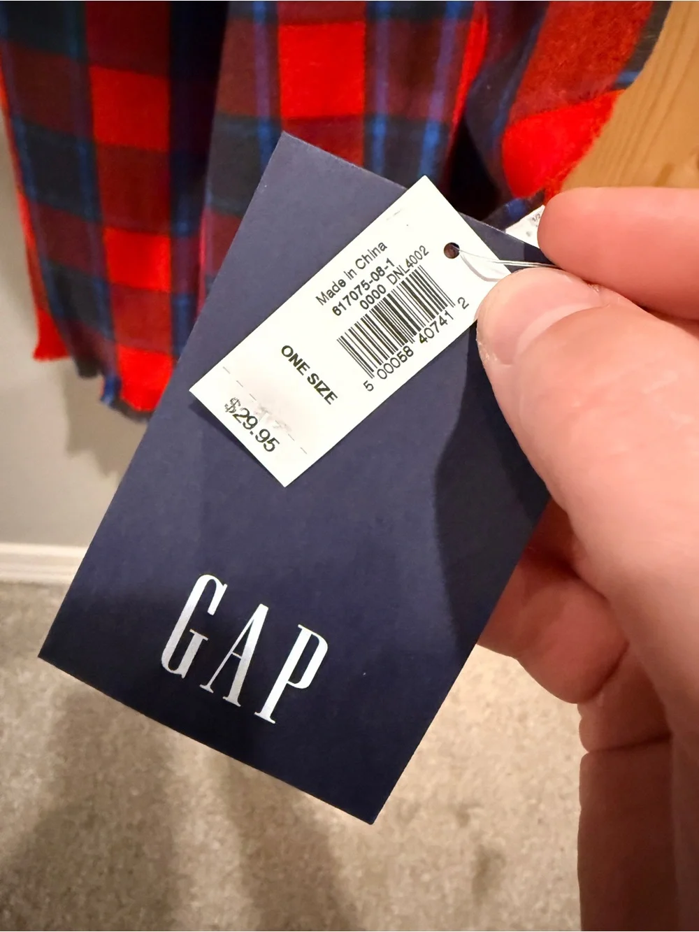 NWT GAP Recycled Cozy Scarf Red Blue Plaid Buffalo Check Fringe $29.95 One Size